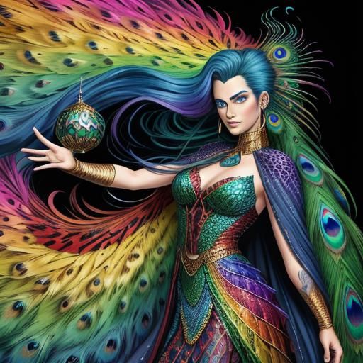 Rainbow Dragon Woman: Comic Book Art Portrait