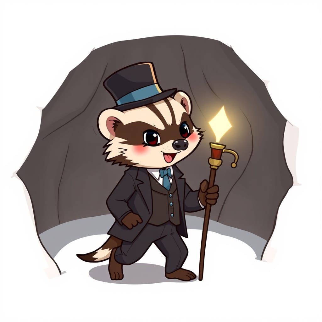 Dapper Honey Badger in Anime Style Stepping Out