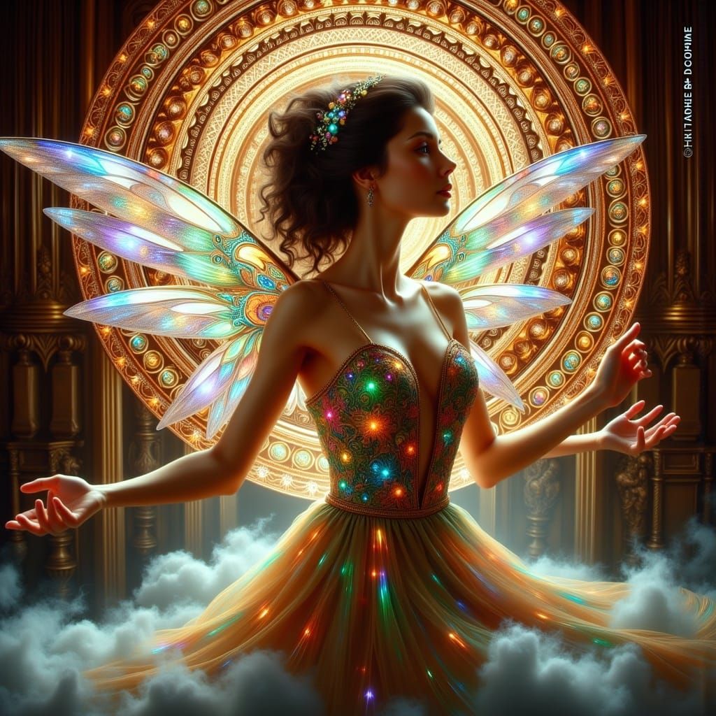 Stained Glass Angel in Art Nouveau Style