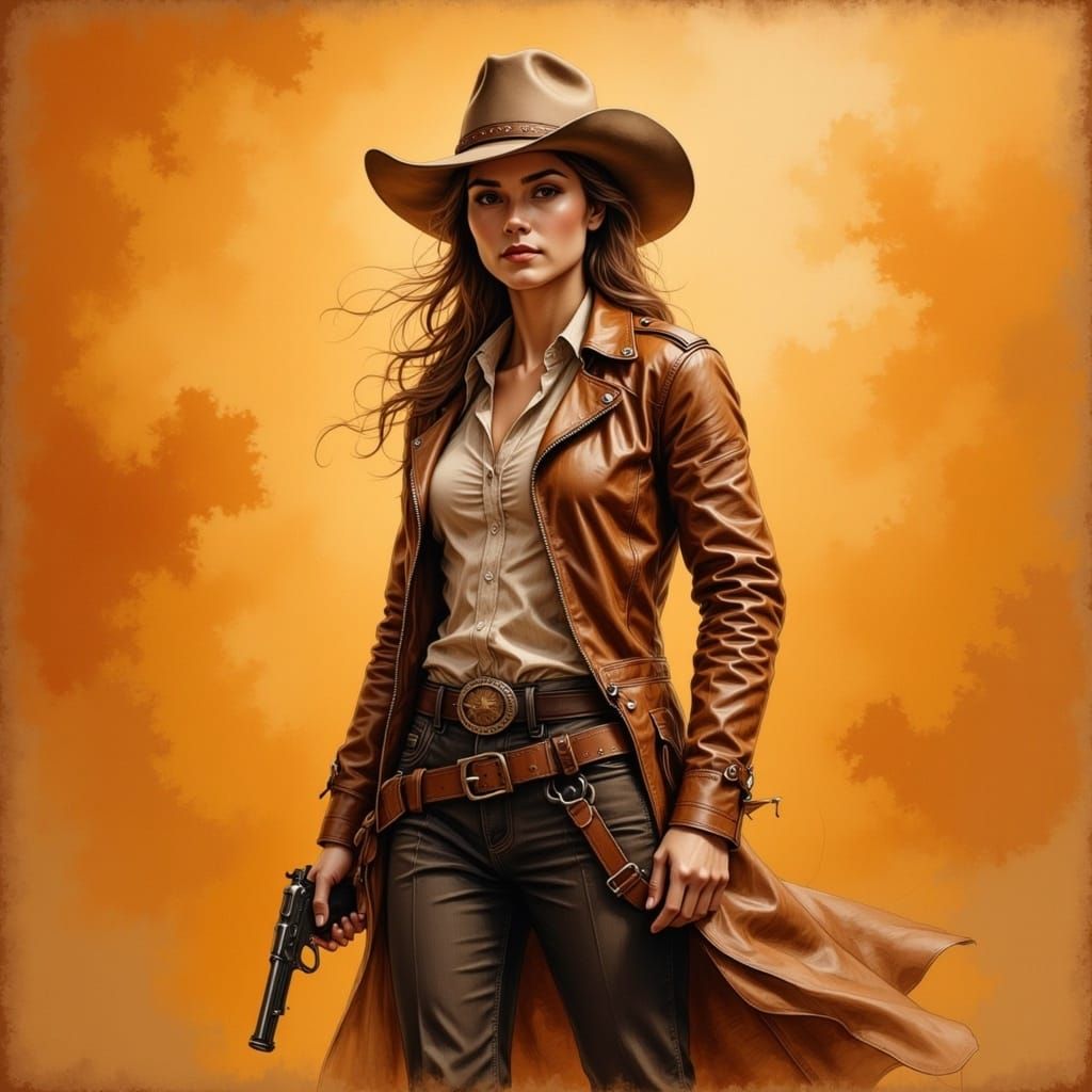 Cowgirl Ready to Draw, Impressionist Style