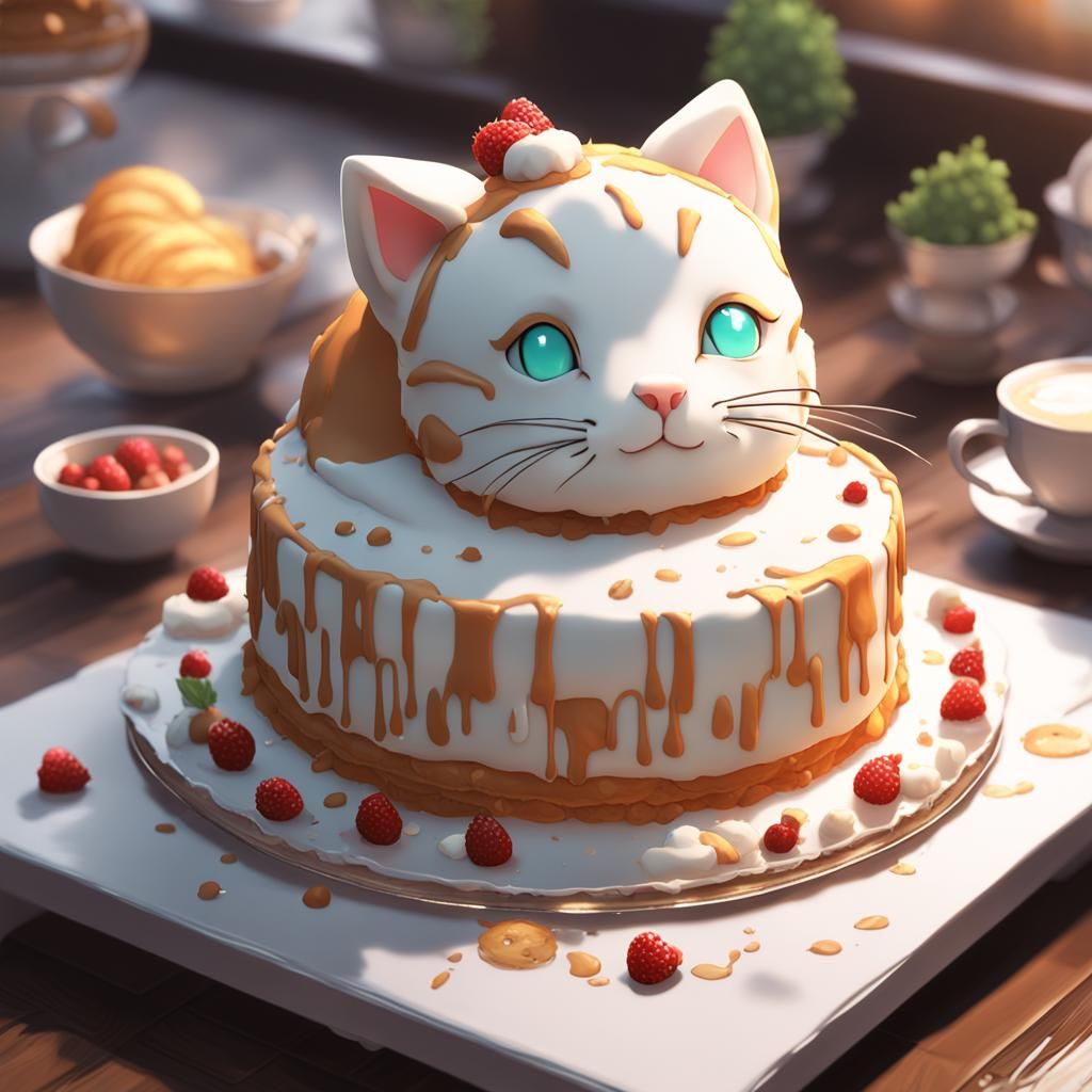 Detailed 3D Anime Cat Cake