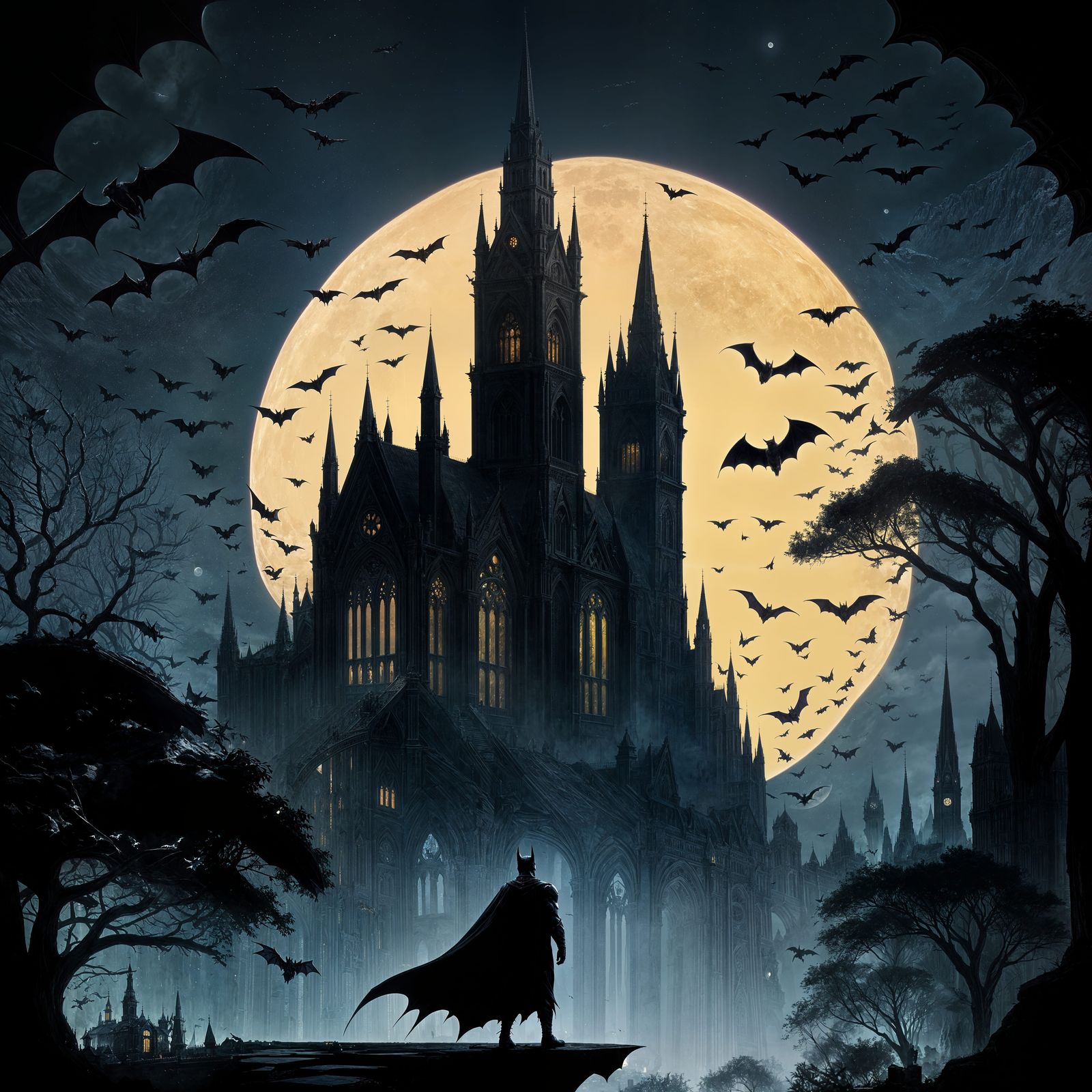 Dark Fantasy Bats in Flight Under Moonlit Sky