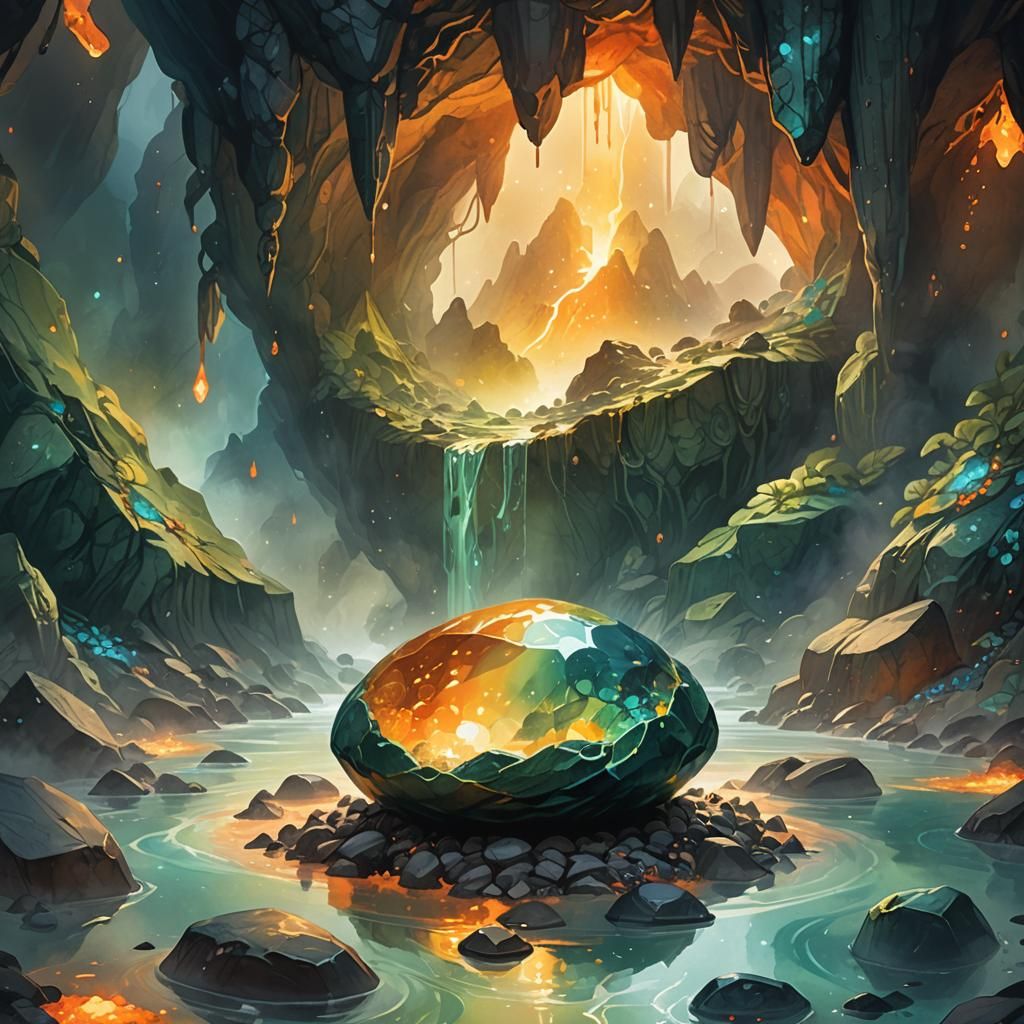 The Healing Pebble of Pele in Watercolor Style