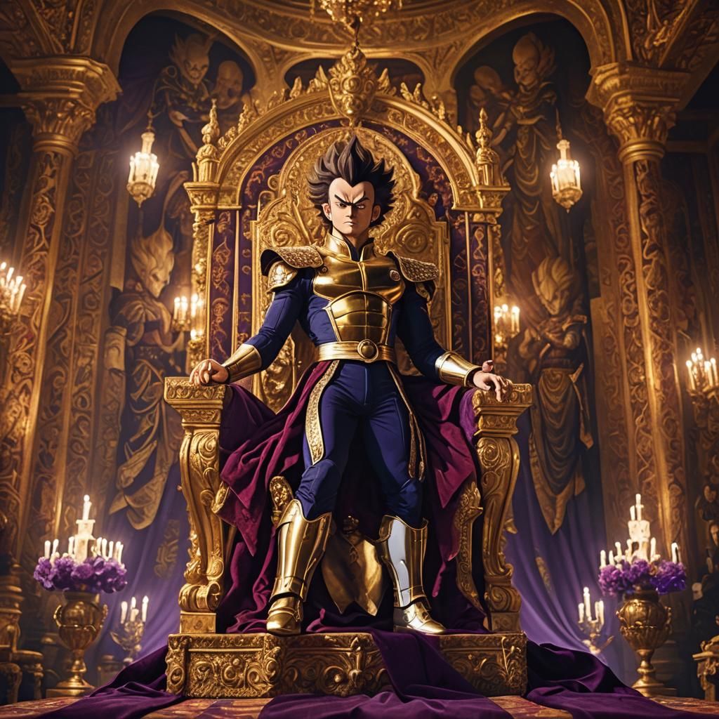 Vegeta in Opulent Throne Room: Cinematic Portrait