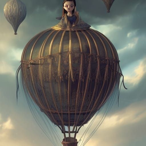 Wednesday Addams in a Cobweb Hot Air Balloon