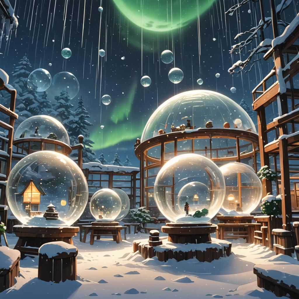Arctic Research Station: Aurora Borealis in Snow Globes