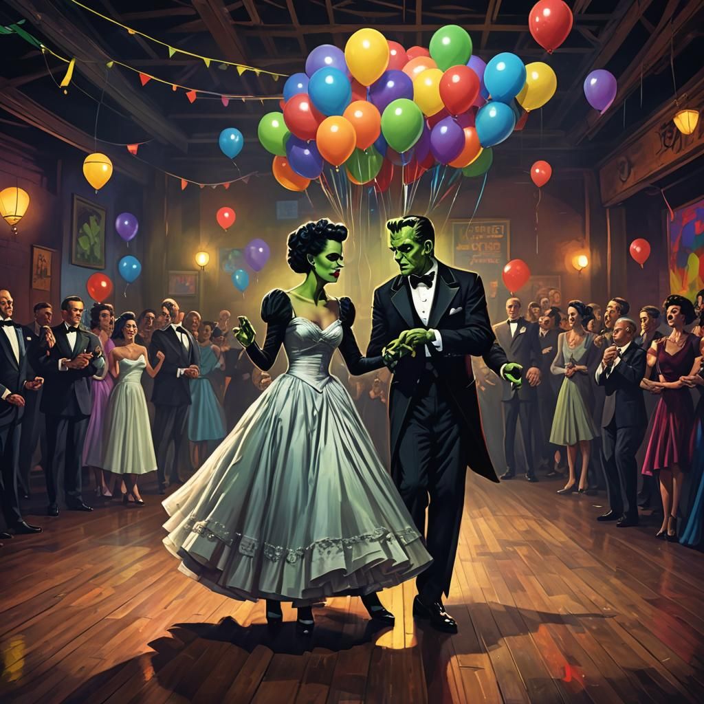 Frankenstein and Bride Dance at Reunion, Digital Art
