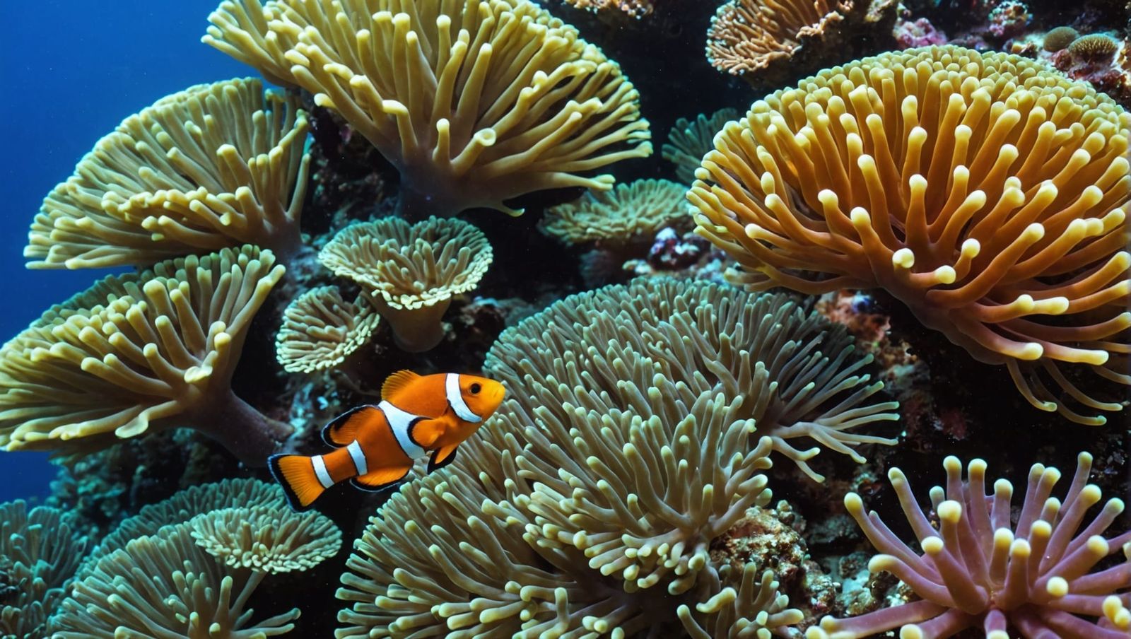 Anemonefish Amongst Vibrant Coral Reef, Macro Photography