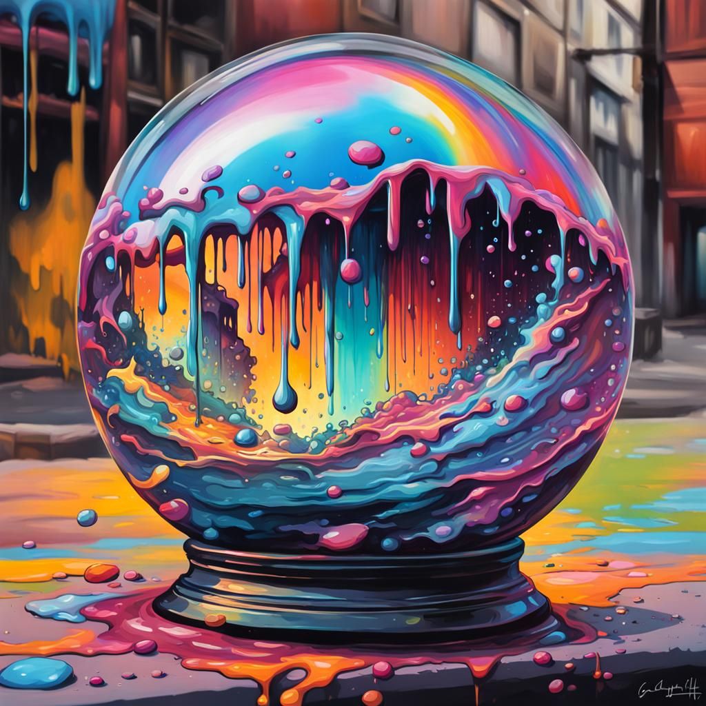 Iridescent Colors Dripping Inside a Crystal Ball