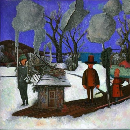 Surrealist Oil Painting of Leprechauns Emerging from a Well