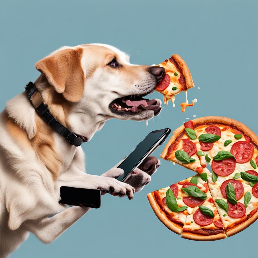 Funny Dog Eats Pizza While Talking on Phone