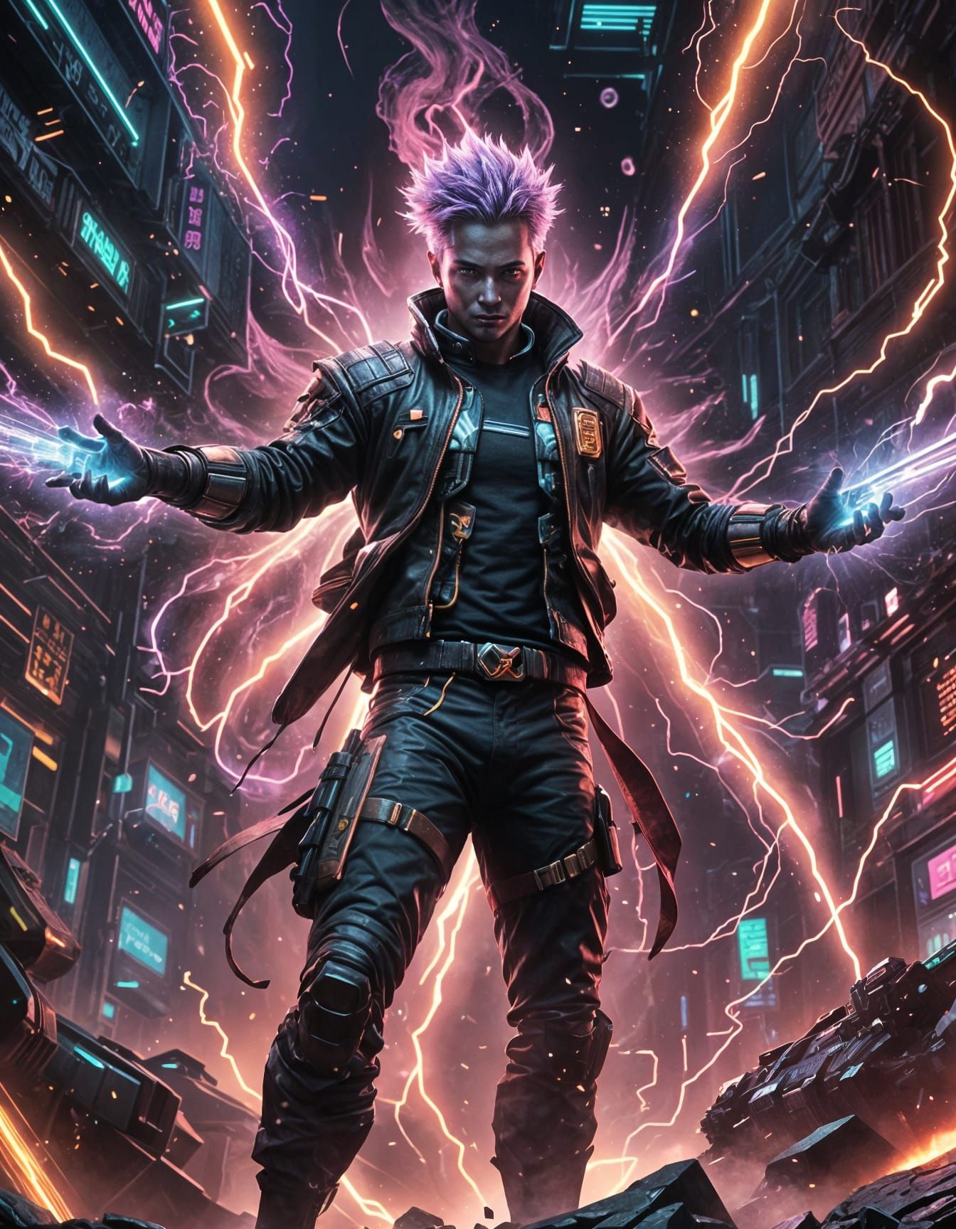 Cosmic Energy Spell in Cyberpunk Nebula