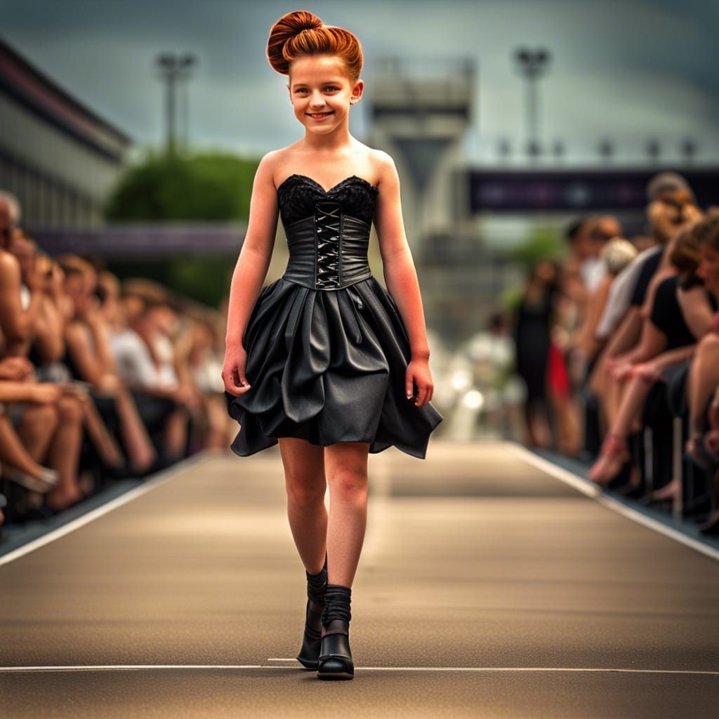 Girl on Runway in Corset and High Heels