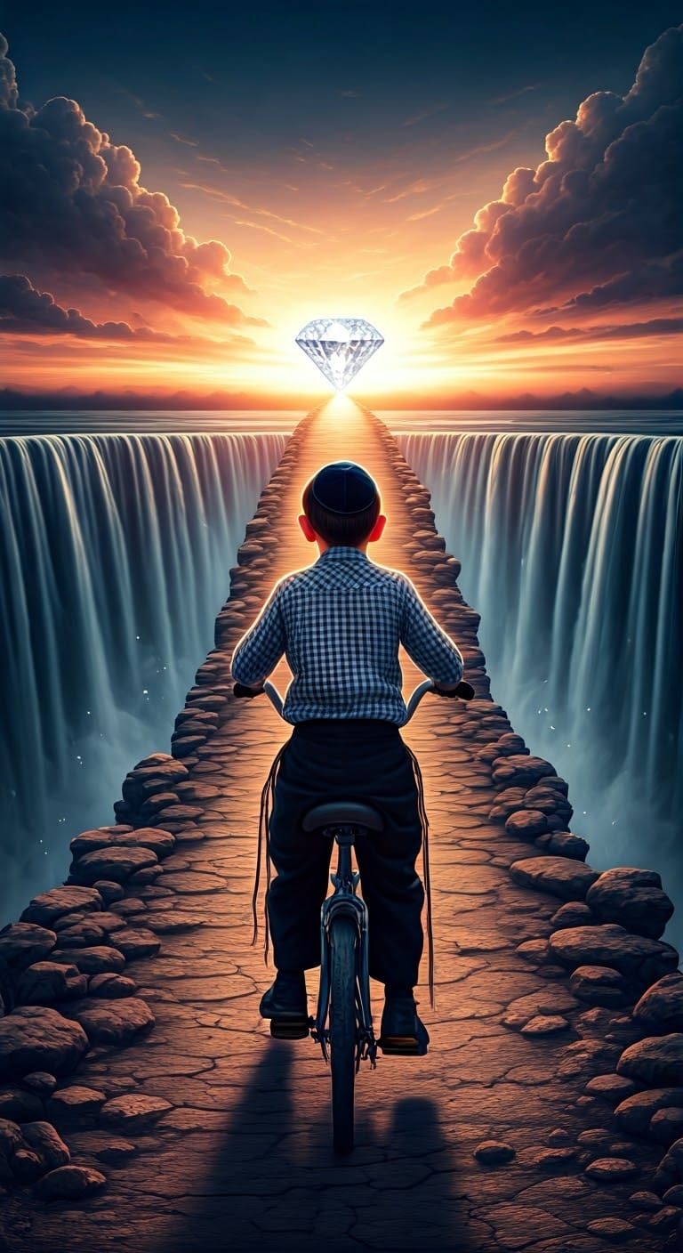 Haredi Boy Rides Bicycle through Vibrant Landscape