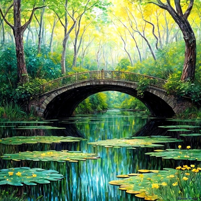 Ancient Stone Bridge Over Hidden Lake