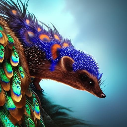 Intricate Hedgehog Peacock Hybrid Fantasy Concept Art