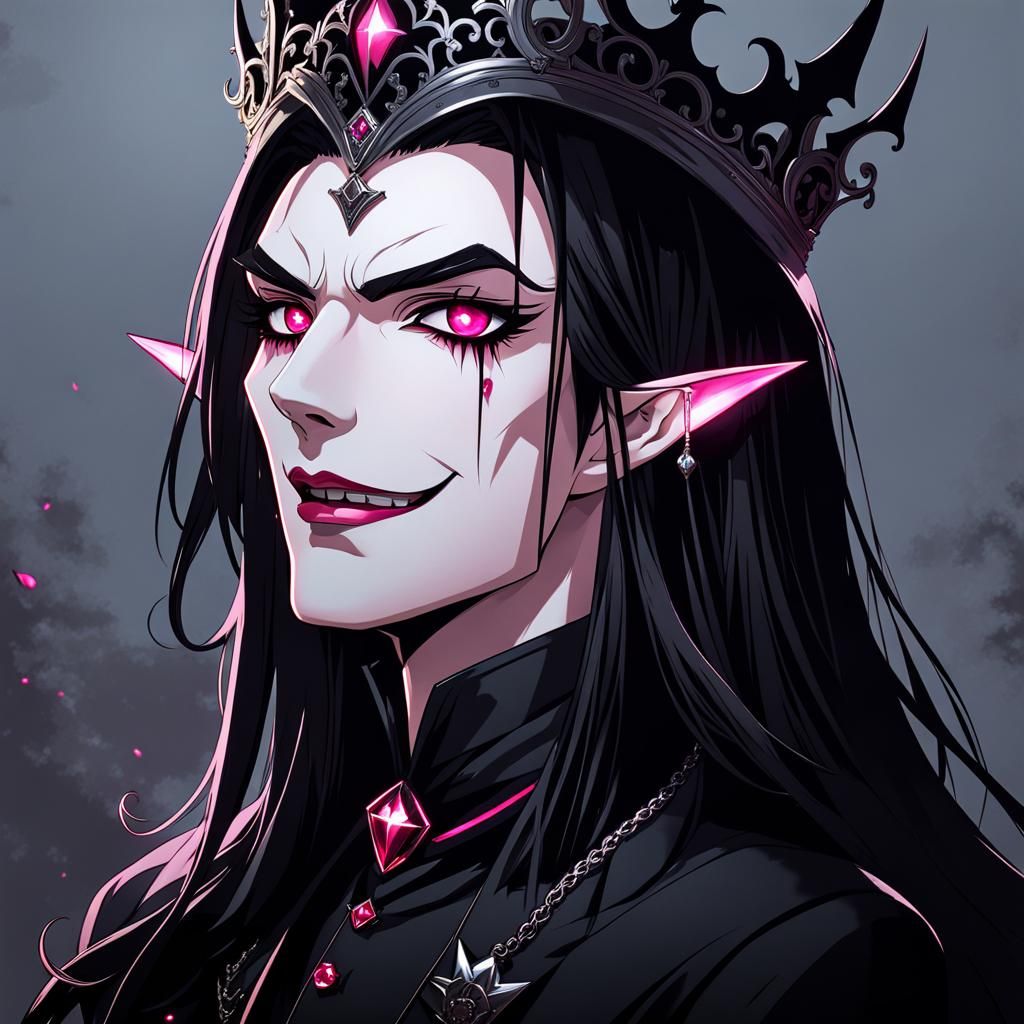 Anime Vampire Woman with Glowing Eyes and Crown