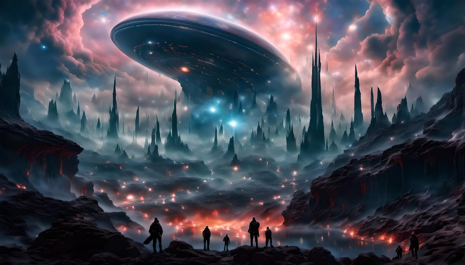 Starship Crash on Obsidian Asteroid in Space