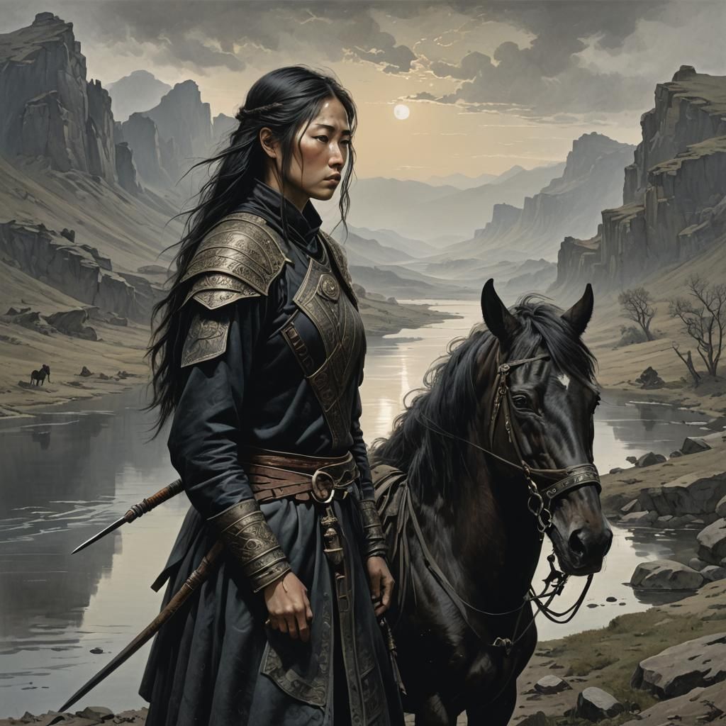 Mongolian Warrior Girl by River