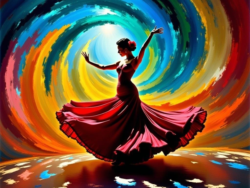 Flamenco Dancer in Swirl: Pop Art Digital Illustration