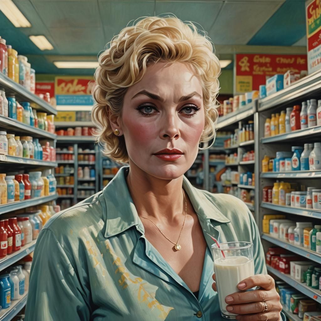 Hyperrealistic Image of Woman Buying Milk