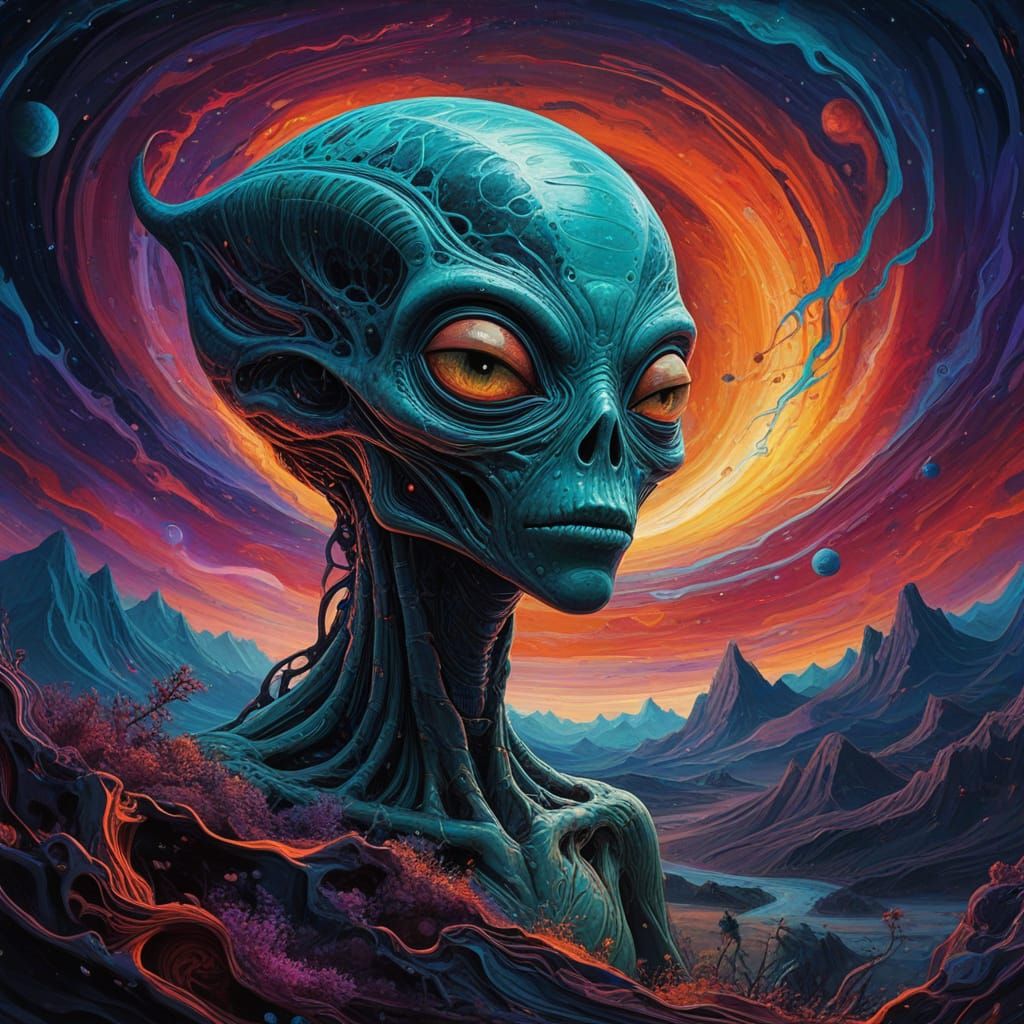Alien in Space: Surreal Distorted Landscape in Oil
