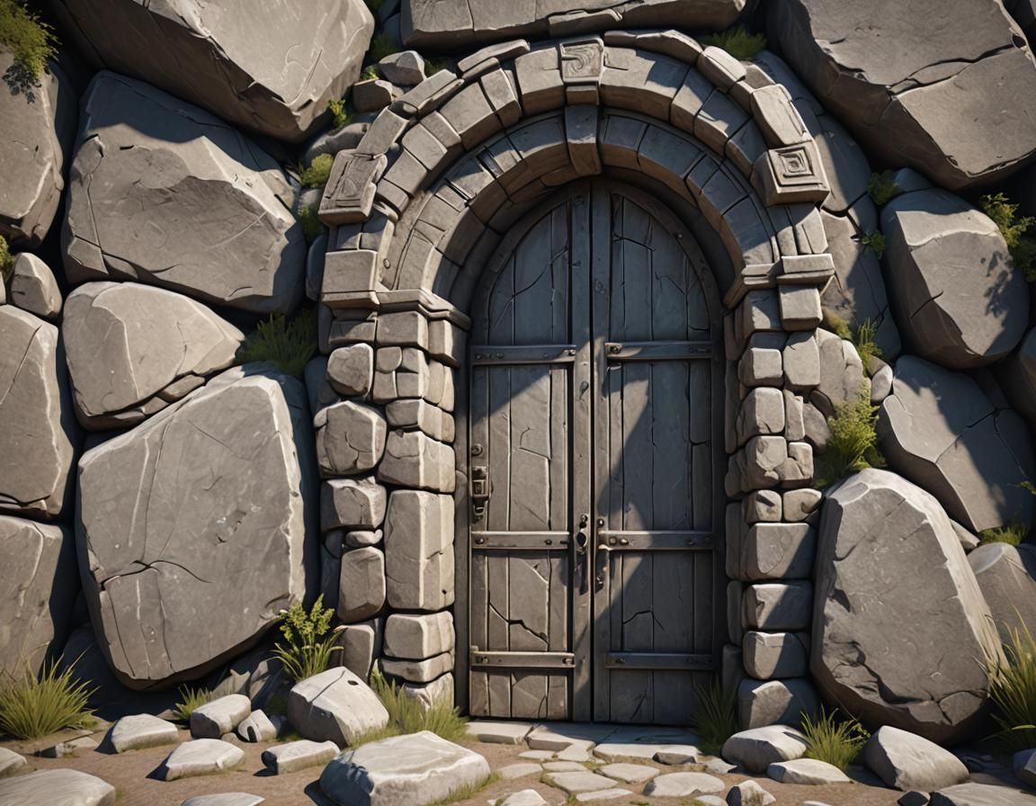Stone Door in High Gray Rocks: 3D Render