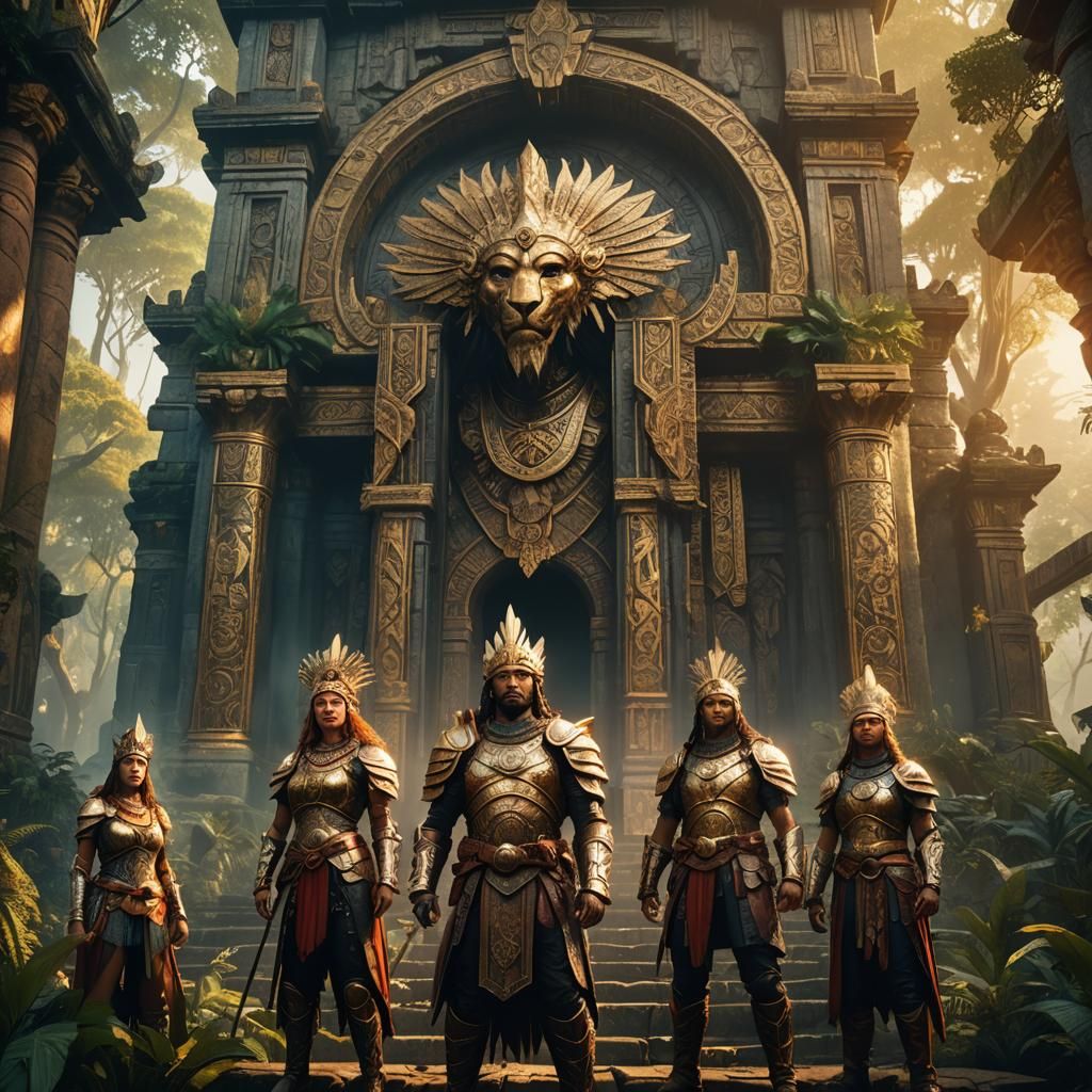 Mystical Temple Fantasy Art in Retro-Futuristic Style