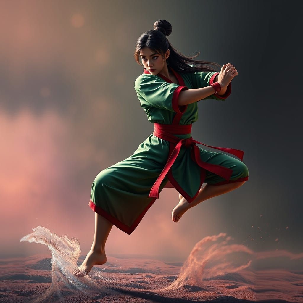 Ethereal Karate Warrior Unveiled in Vibrant Matte Painting
