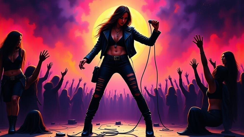Rebellious Rockstar Shreds on Stage in a Gritty, Electric At...