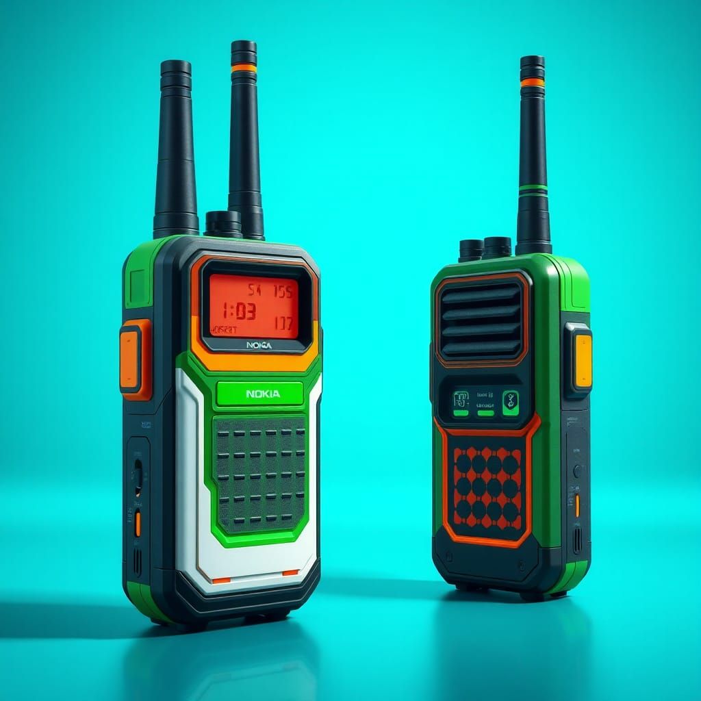 Retro Nokia Walkie Talkie in 90s Ad Style
