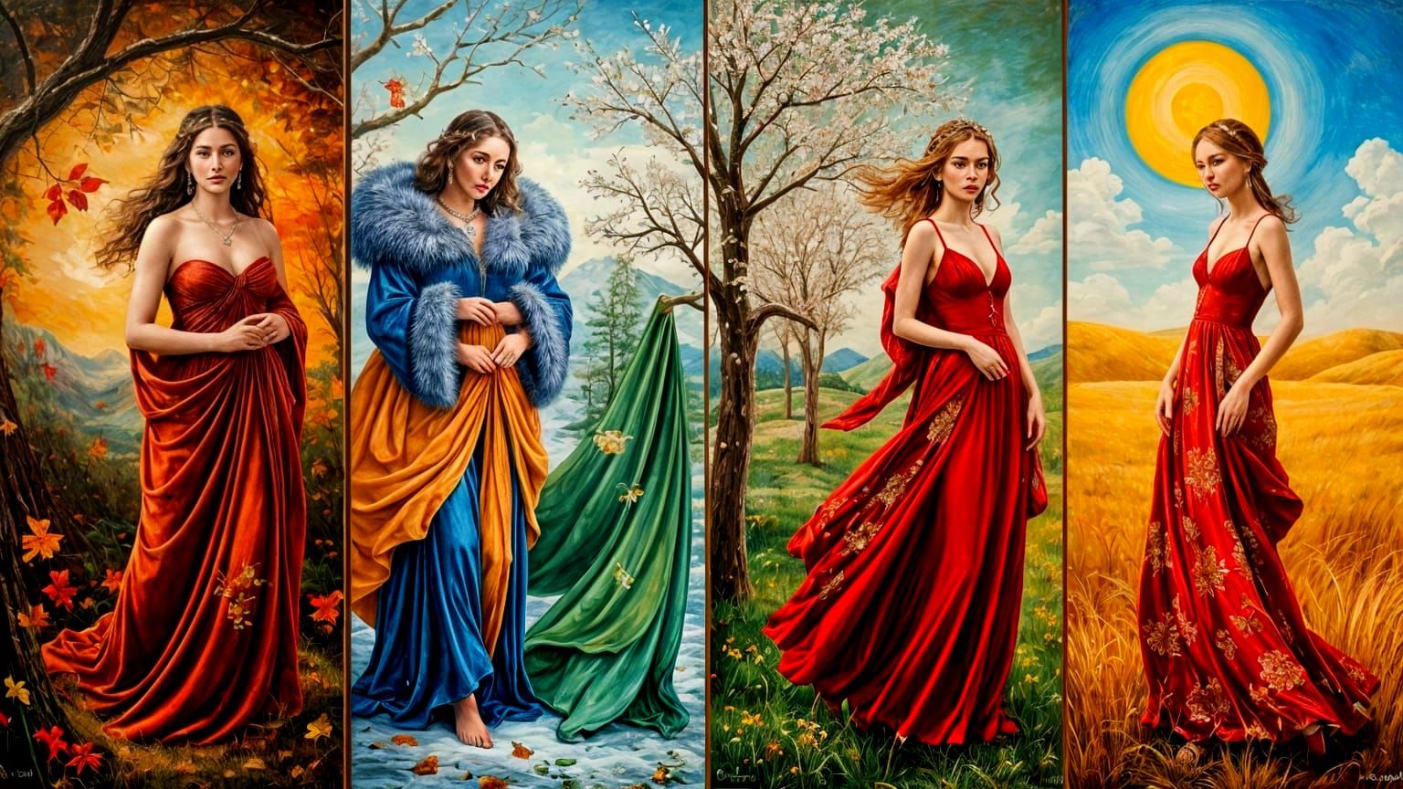 Four Seasons Goddesses in Oil Canvas Painting