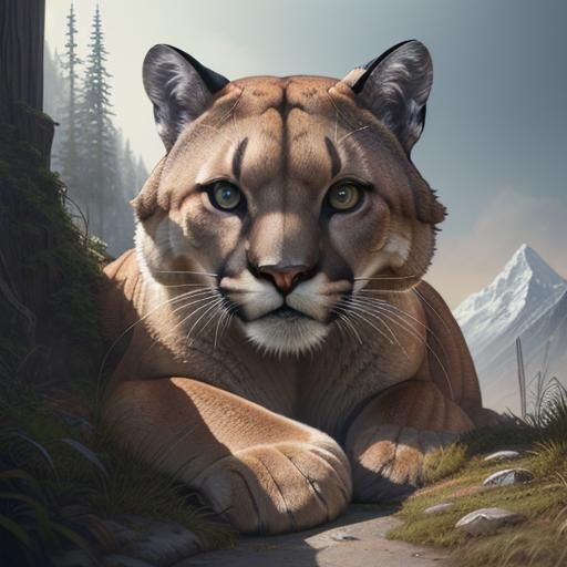 Beautiful Mountain Lion Watercolor Painting