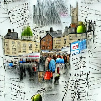 Yorkshire Town High Street Scene in Rain
