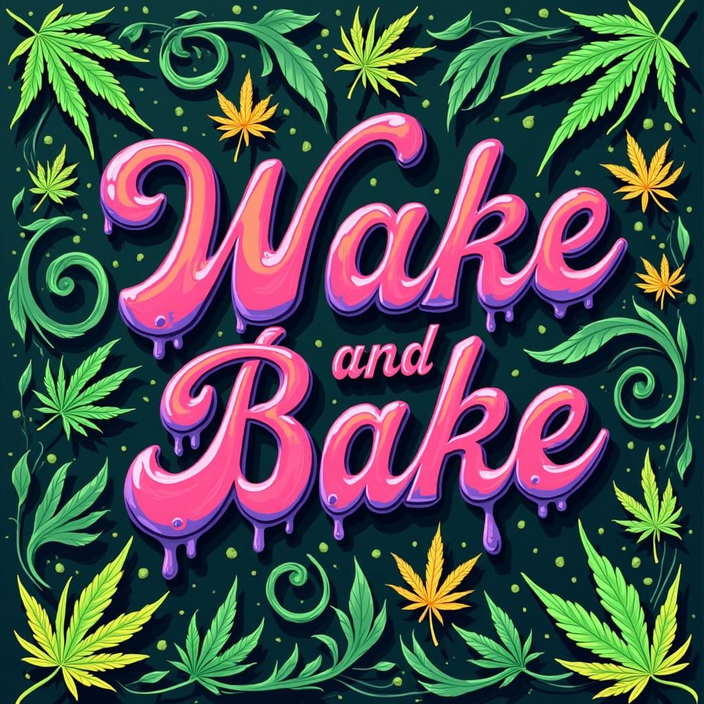 Psychedelic "Wake and Bake" Wallpaper in Art Nouveau Style
