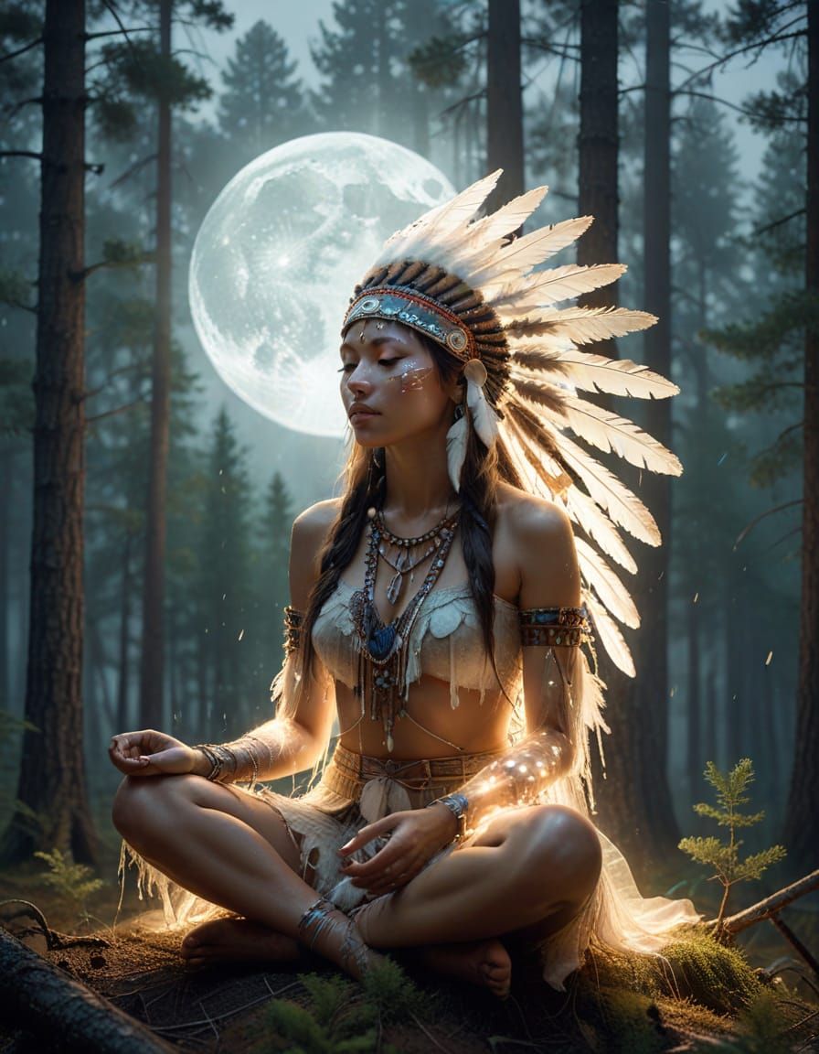 Meditative Figure Blended With Misty Forest