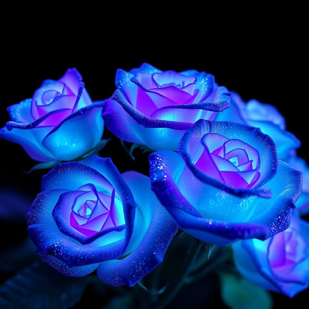 Glowing Blue Roses in a Fantasy Matte Painting