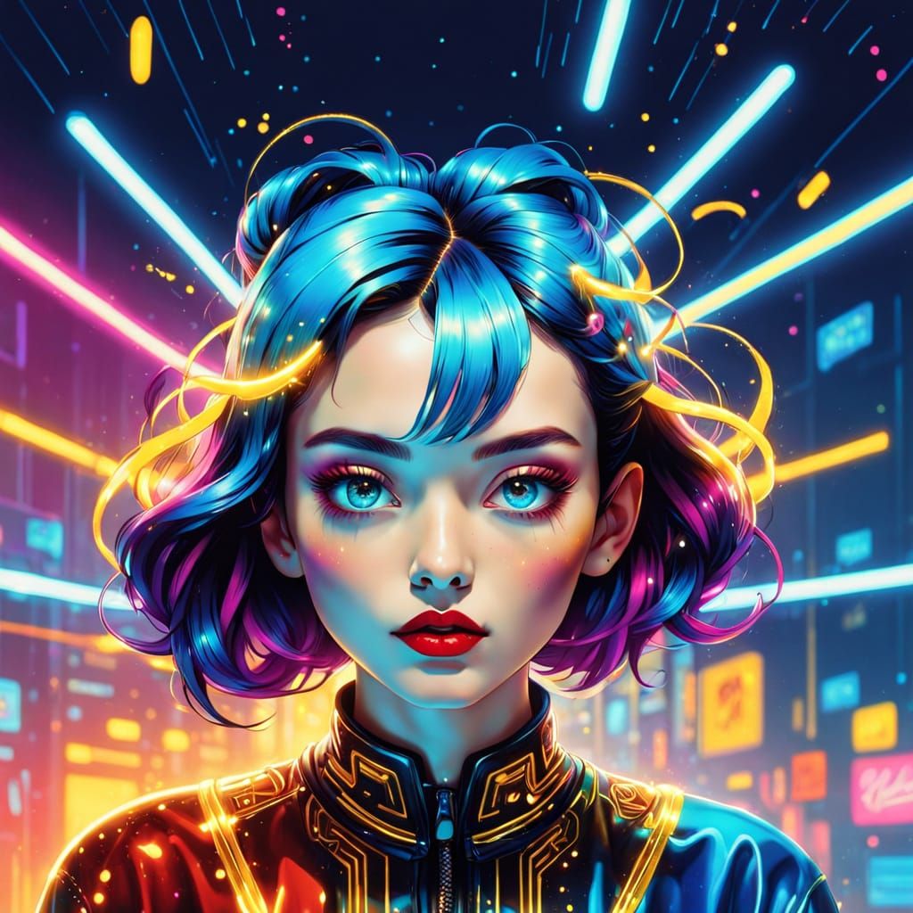 Cyberpunk Woman with Magenta Hair in Electric Glow