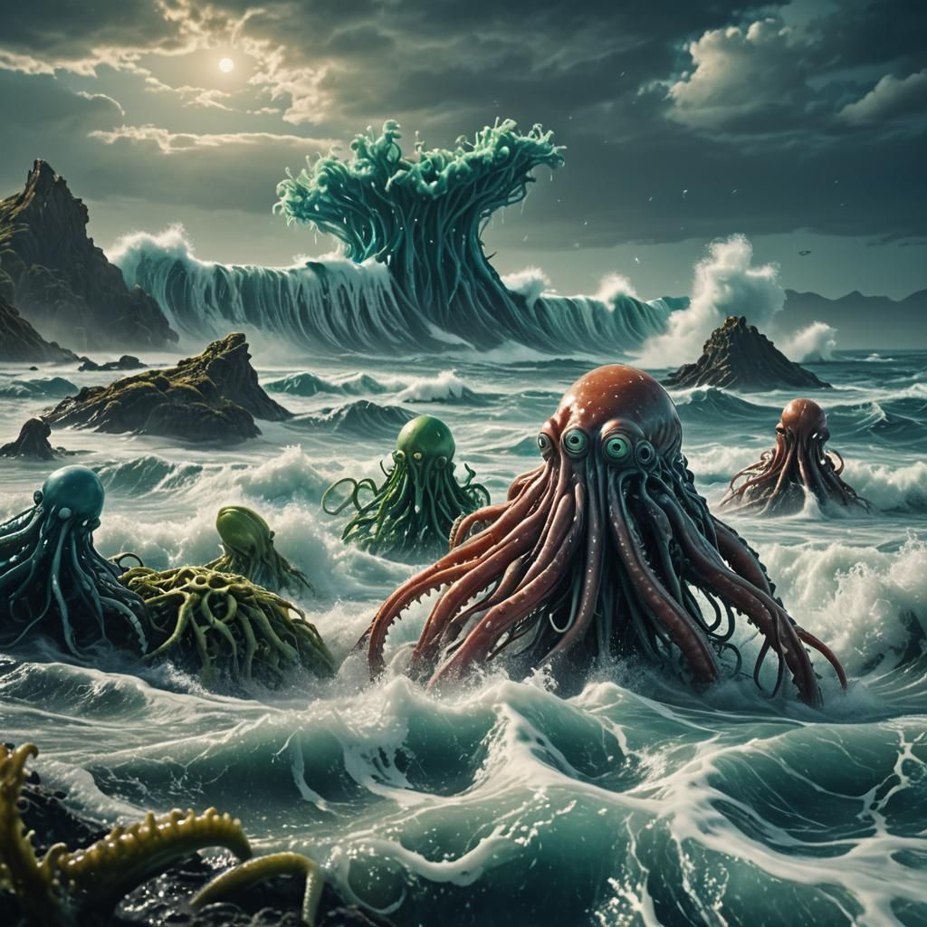 Human Squid on Alien Planet in Cinematic Style