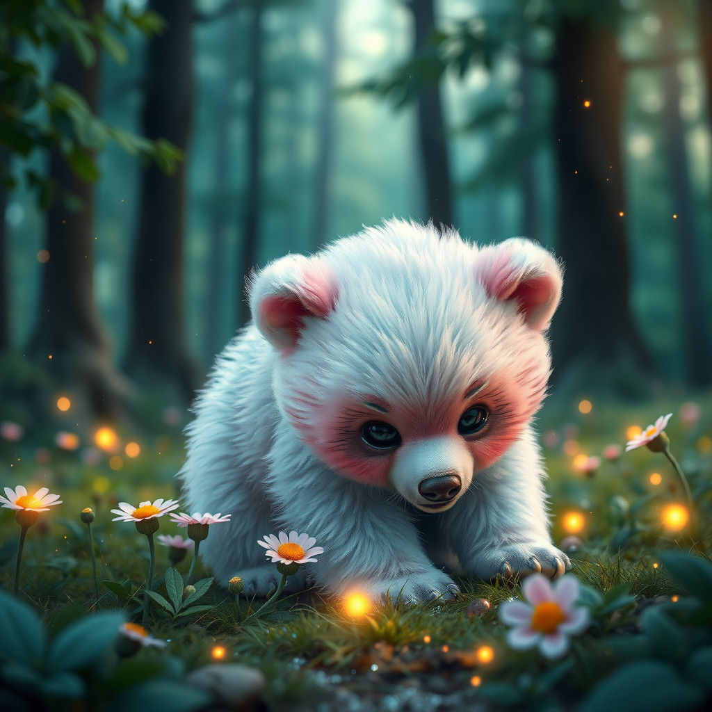 Pastel Bear Cub in Enchanted Forest, 8k