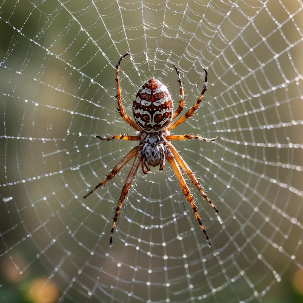Garden Spider on Dewy Web: Macro Oil Painting