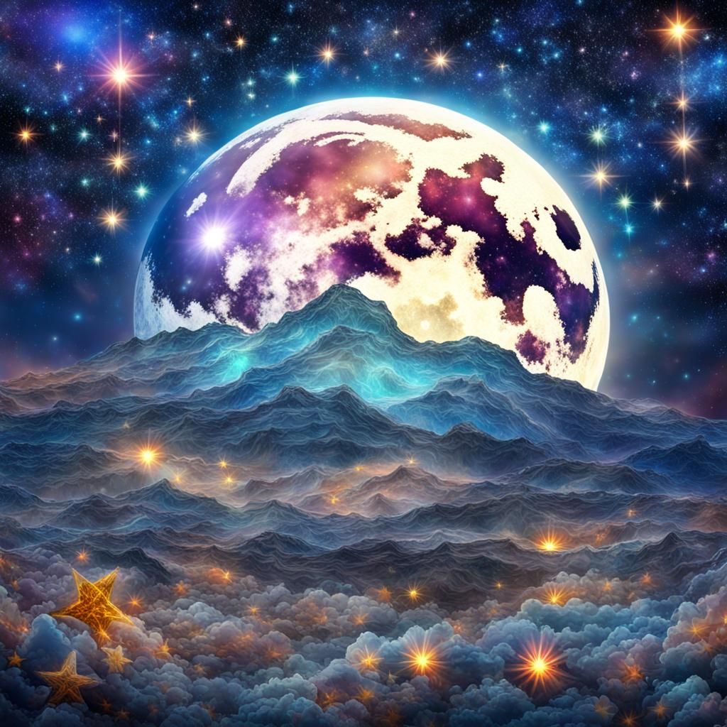 Cosmic Moon and Stars Illustration
