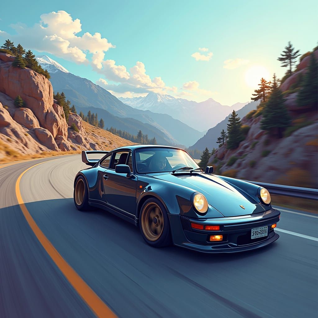 Porsche 911 Turbo on Mountain Road in Cinematic Style