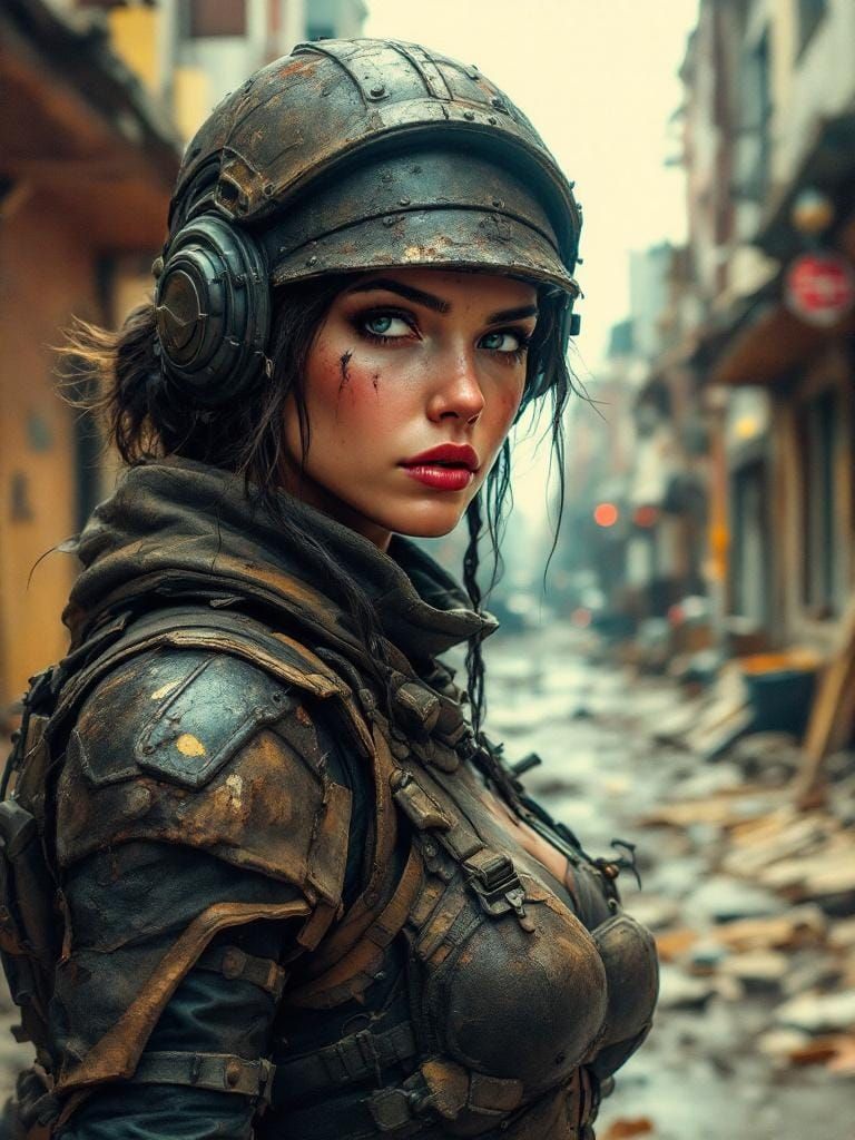 Post-Apocalyptic Mercenary in Ruined City