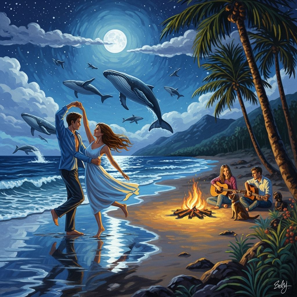 Moonlit Beach Dance in Expressionist Style