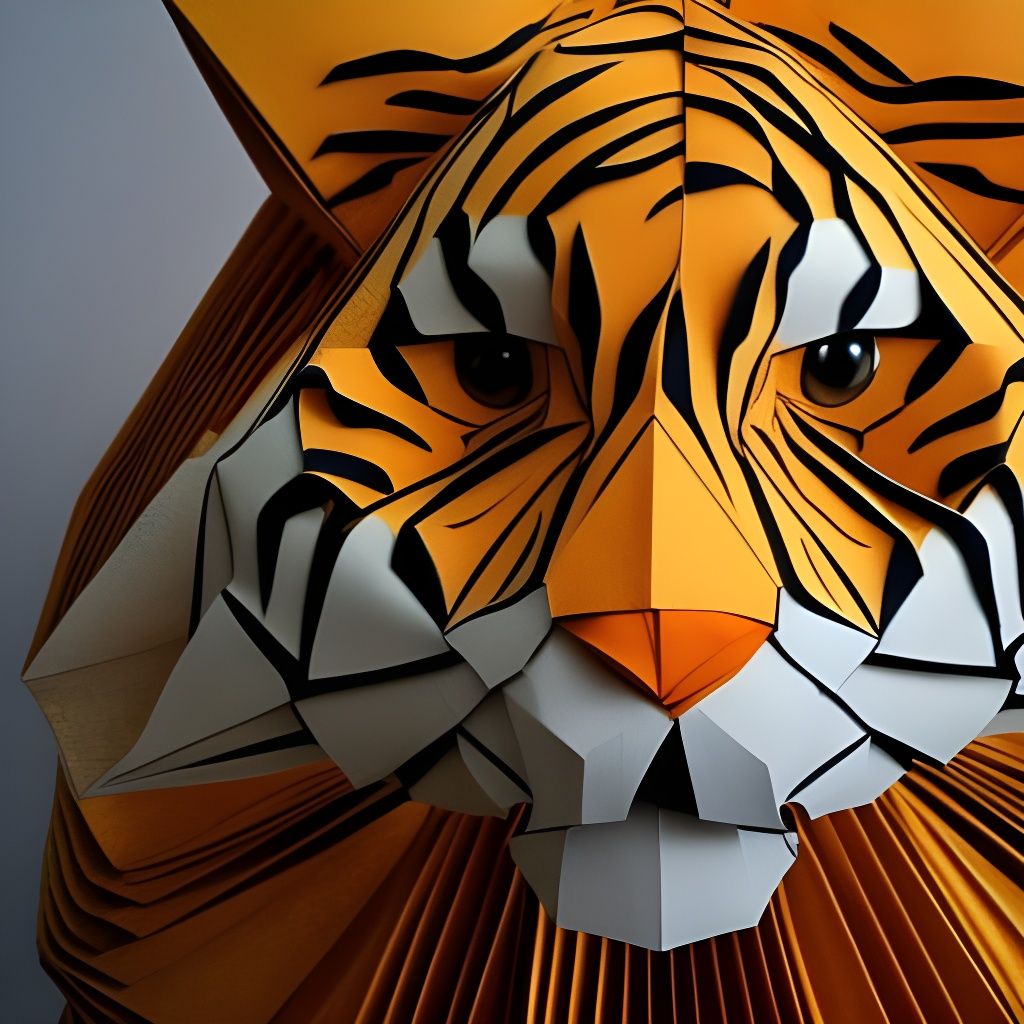 Intricate Origami Tiger Portrait with Gilded Details