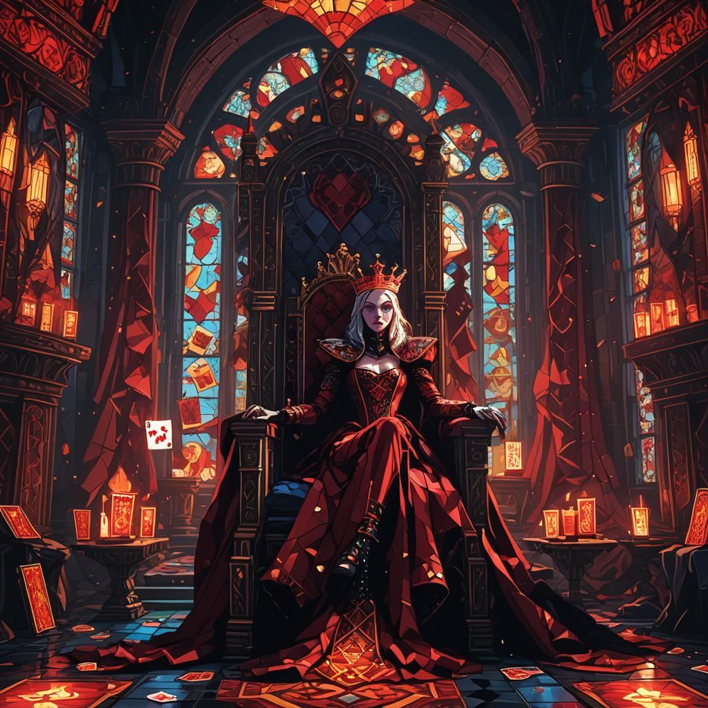 Red Queen on Throne: Cinematic Pixel Art
