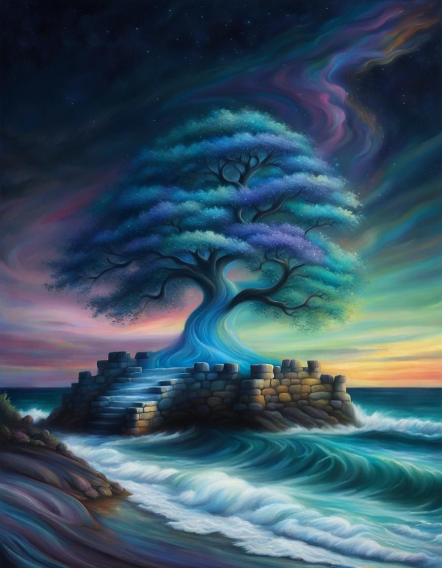 Chalk Art Magical Tree and Castle Shrine