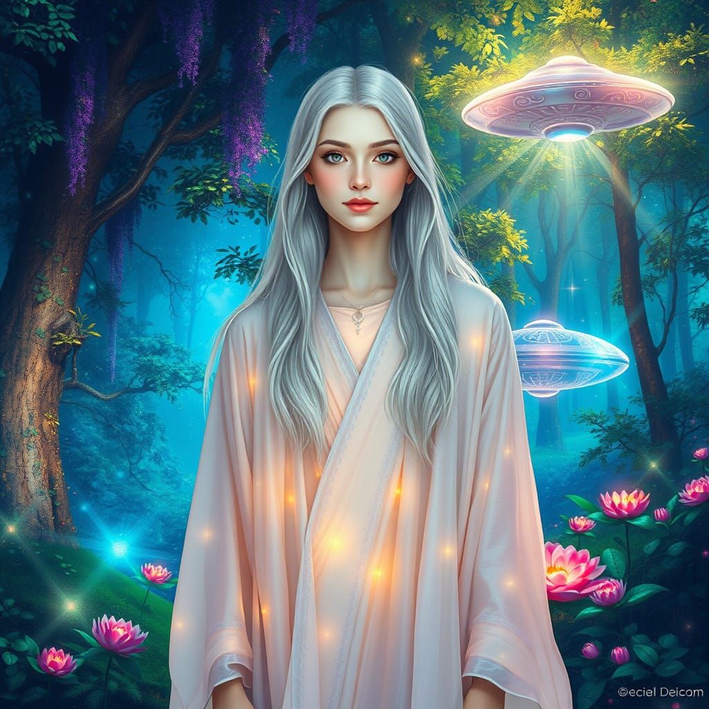 Starseed in a Celestial Landscape with Vibrant Flora