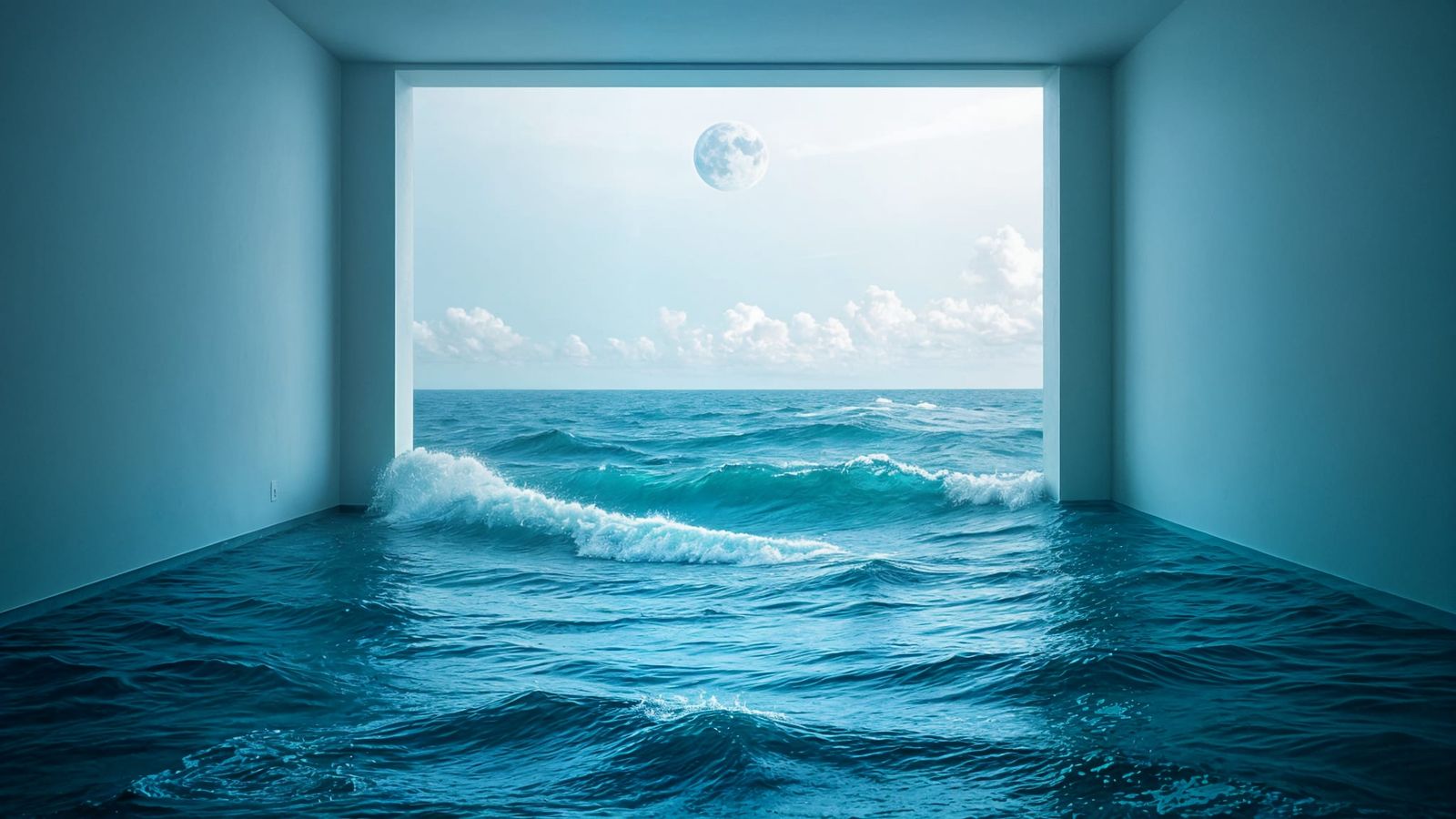 Cinematic Waves Crash Through an Empty Room